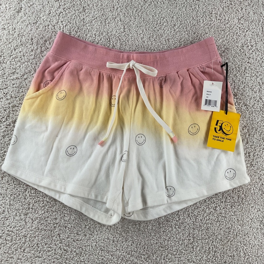 PJ Salvage x Smiley World Ombre Terry Lounge Shorts Pink Yellow XS NEW RESSS